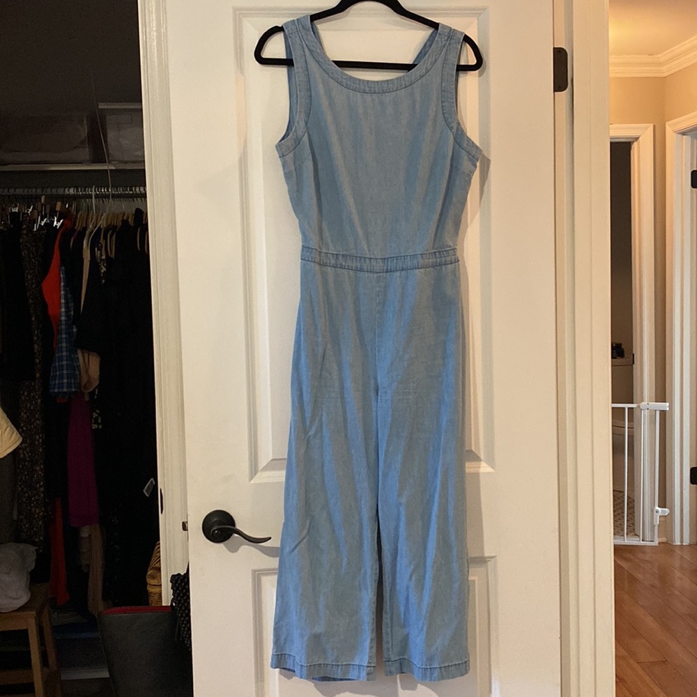 Cupcakes and Cashmere Hoffman Crop Chambray Denim Jumpsuit Jumper Romper Medium - Picture 4 of 7